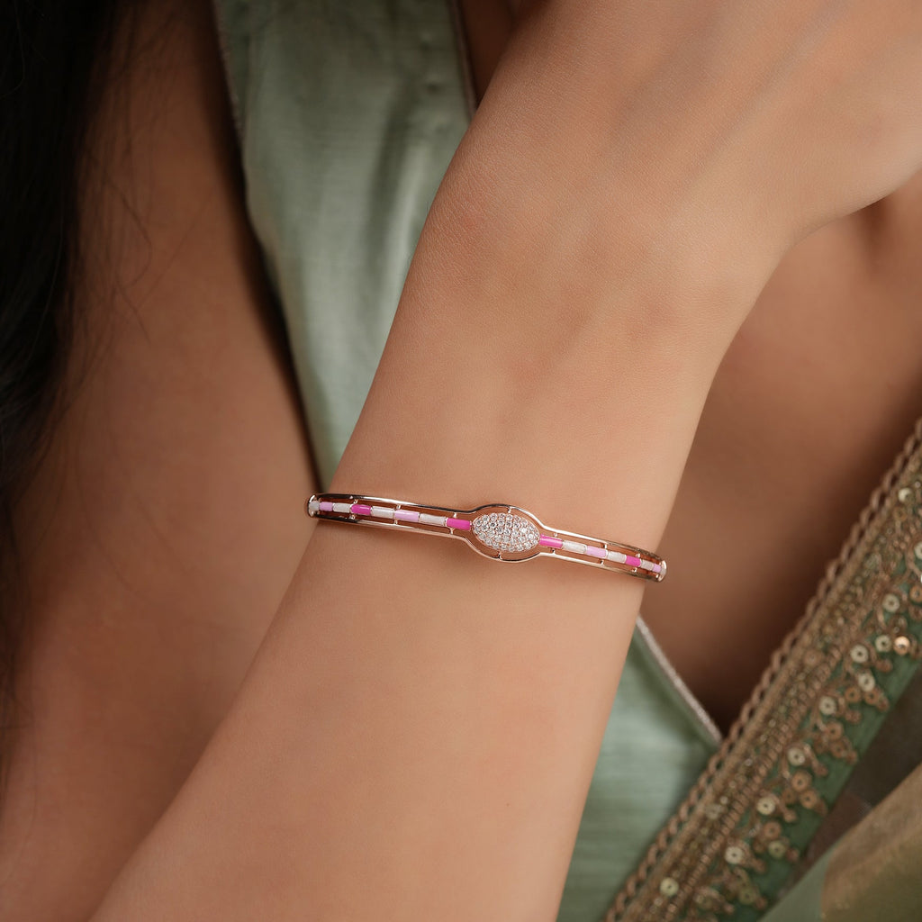 Elegant meenakari rose gold plated cz diamond women bracelet