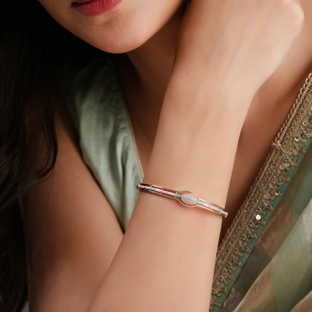Elegant meenakari rose gold plated cz diamond women bracelet