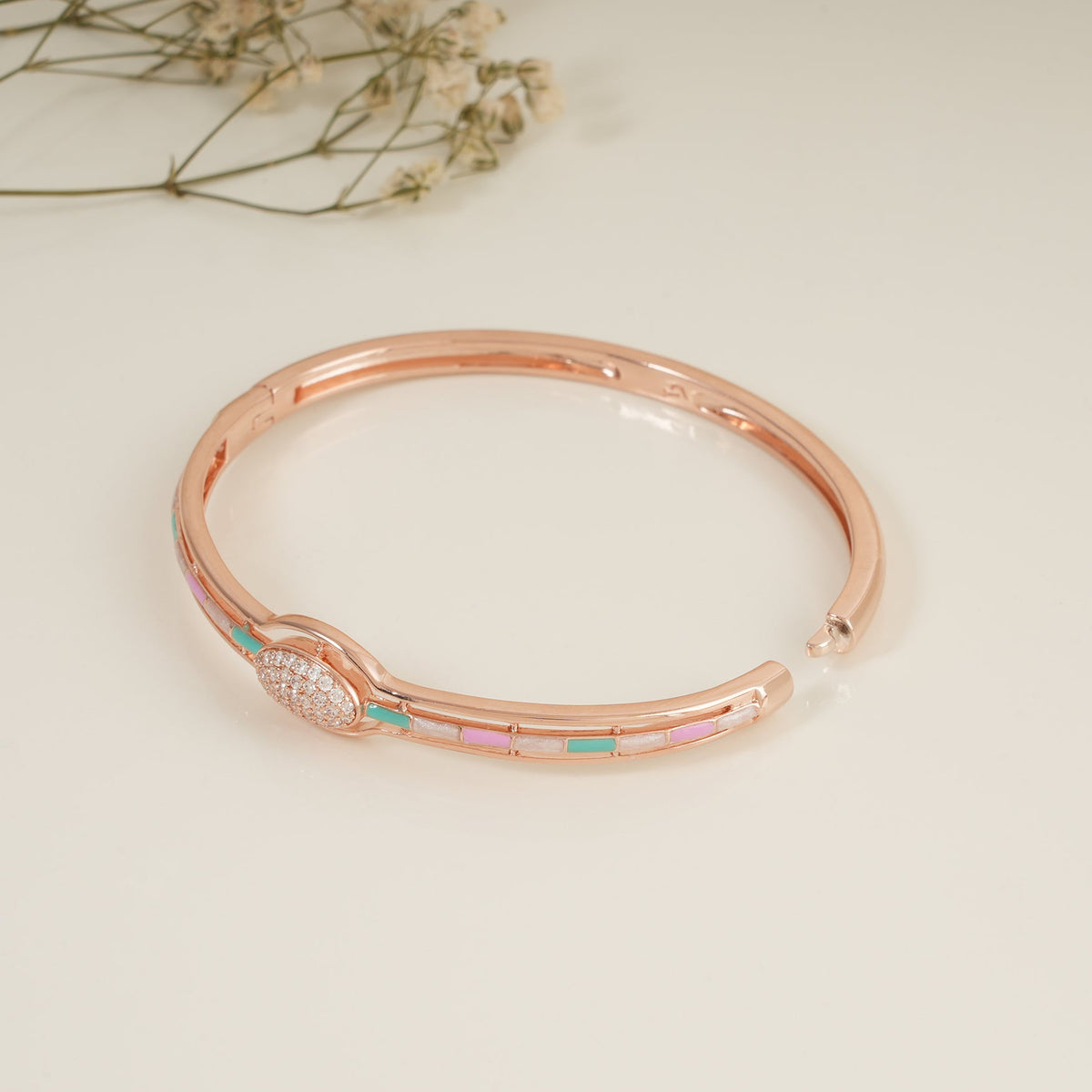 Elegant meenakari rose gold plated cz diamond women bracelet