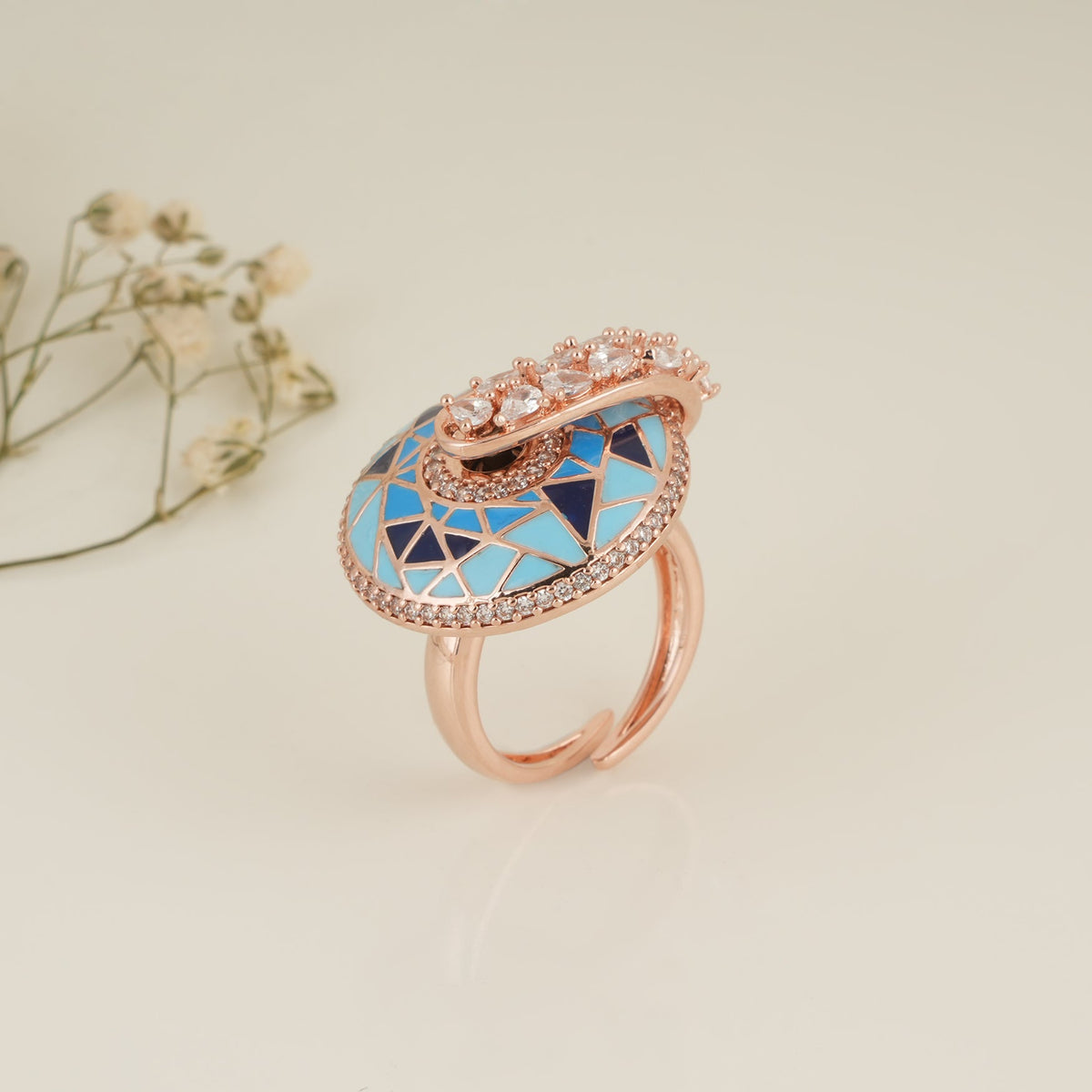 Amazing meenakari cz diamond gold finger ring for women