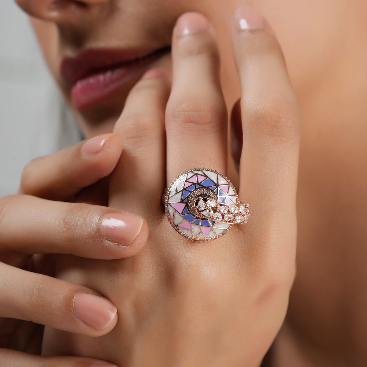 Amazing meenakari cz diamond gold finger ring for women