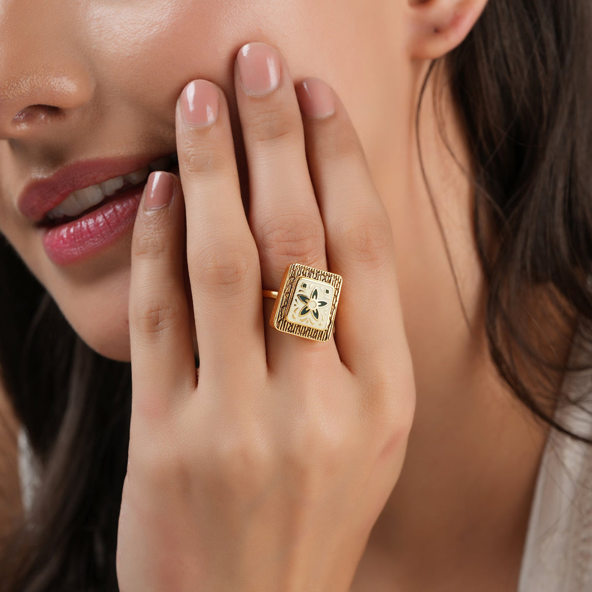 Cute meenakari floral gold plated adjustable finger ring