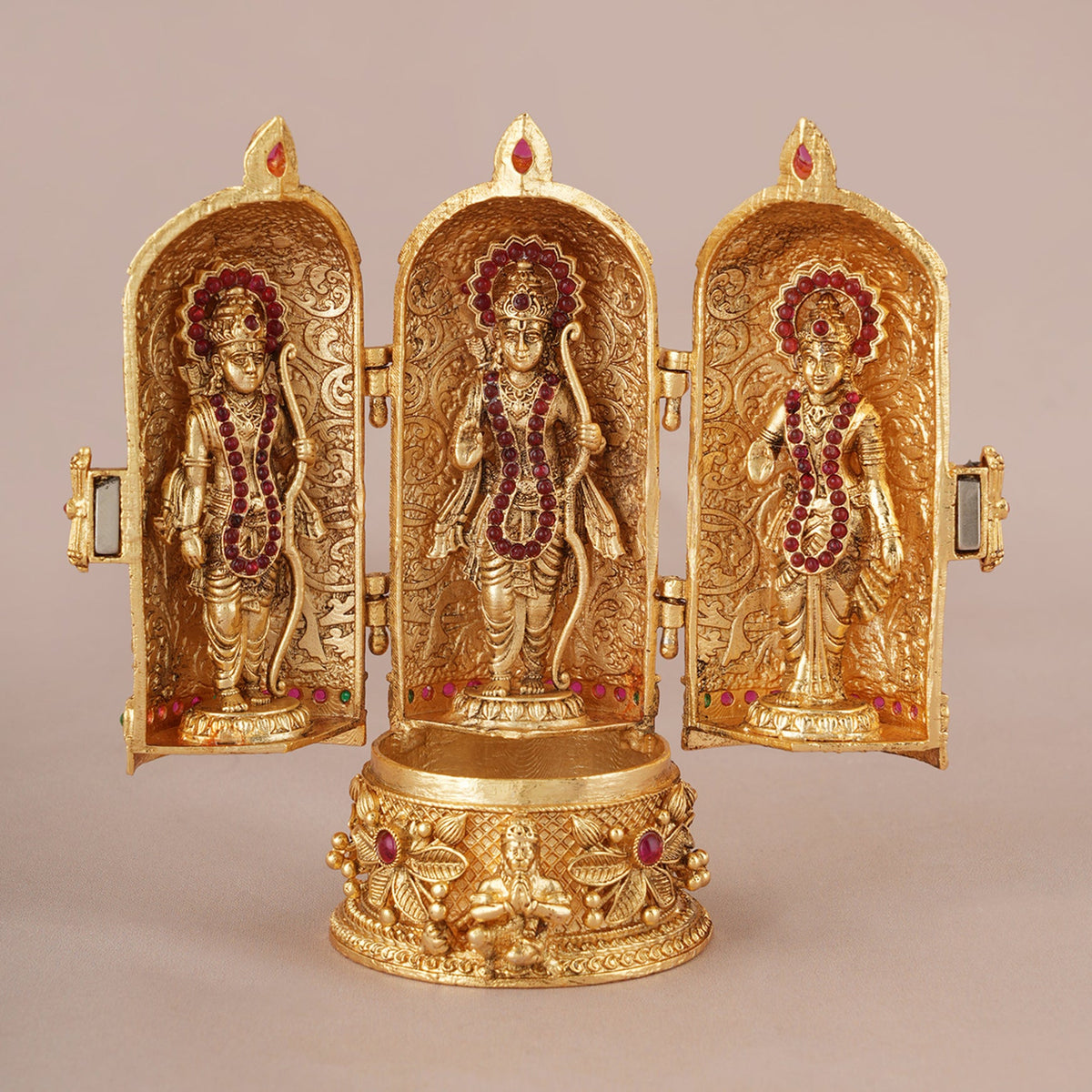 Auspicious gold plated Ram darbaar roli box I Temple Jewellery