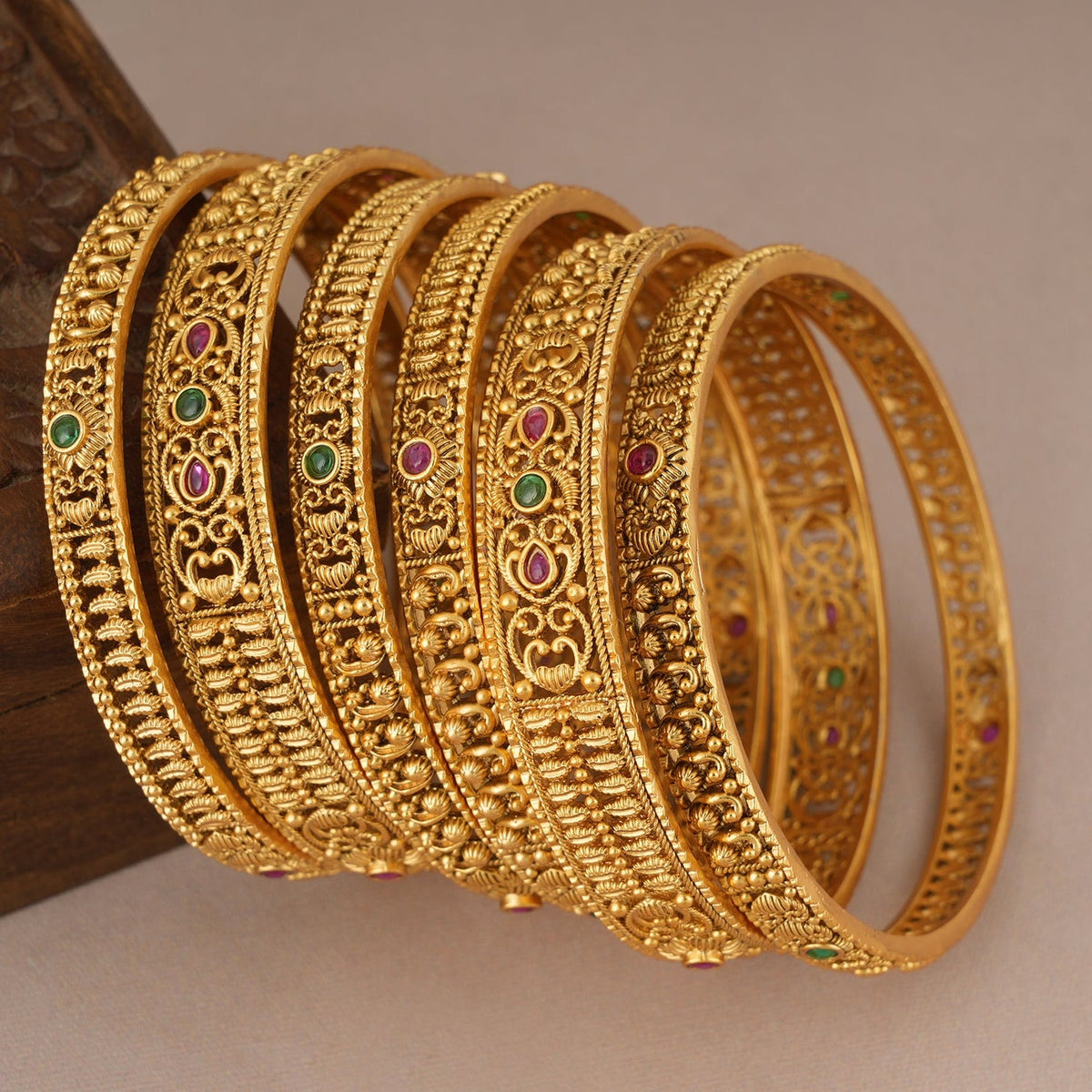 Royal gold plated stone bangle set (set of 6)