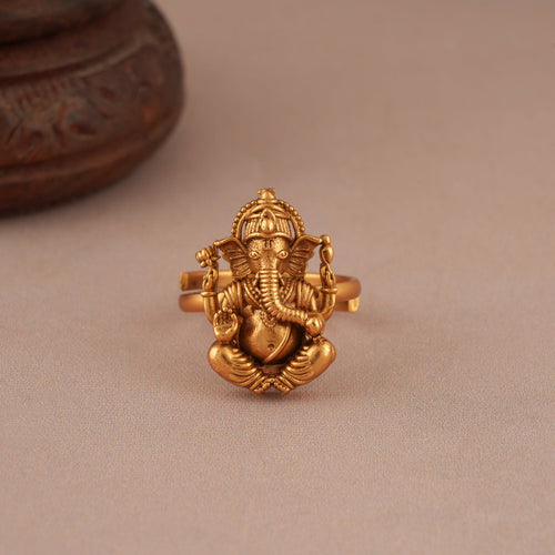Amazing antique gold antqiue gold ganesh adjsutable finger ring I Temple Jewellery