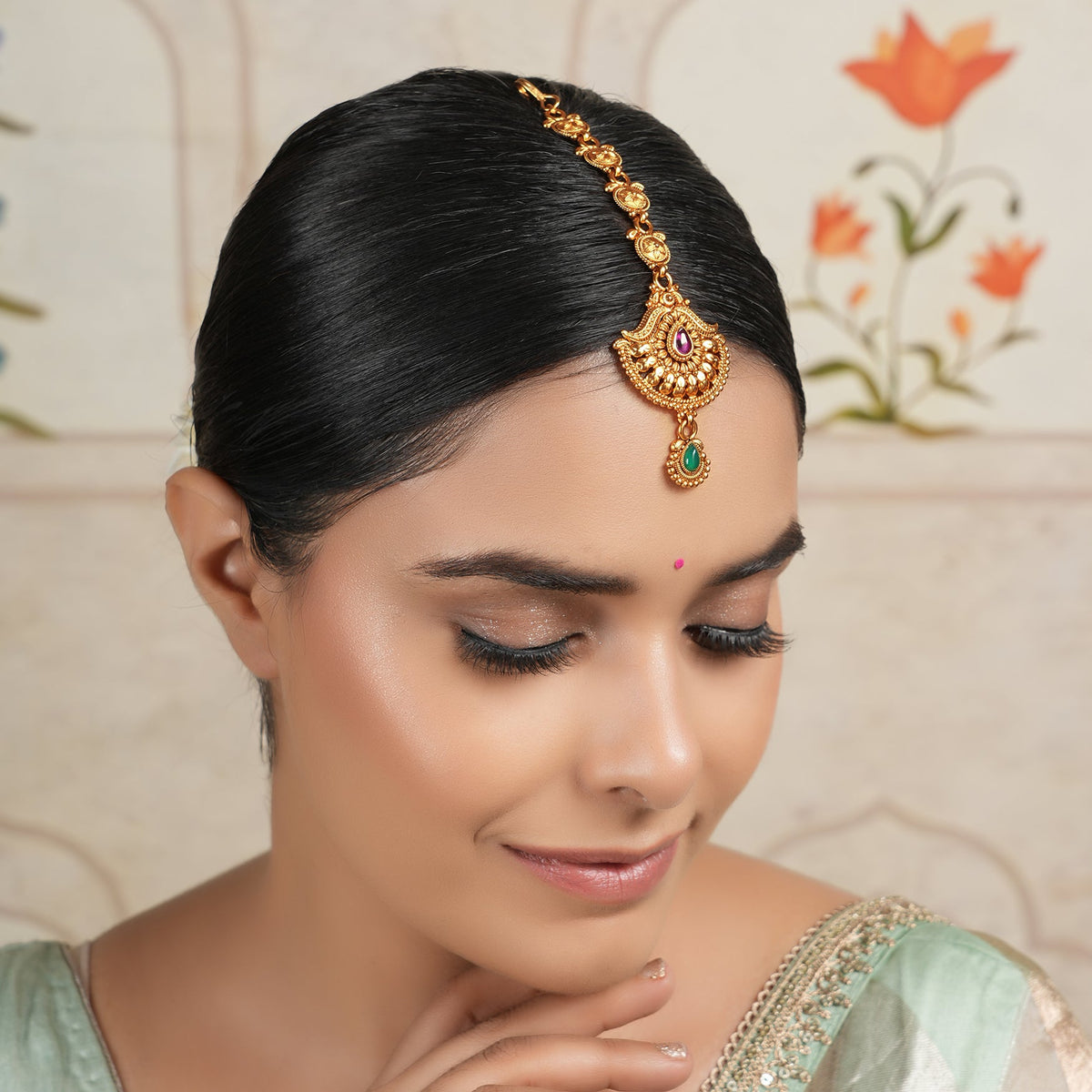 Stunning antique gold multicolor maangtika