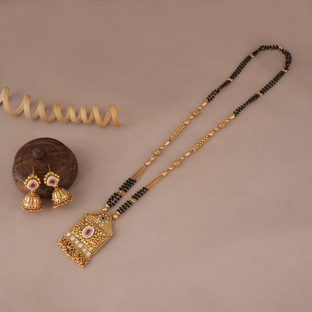 Gorgeous antique gold long mangalsutra with jhumka earring