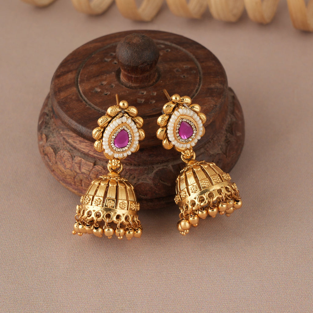 Gorgeous antique gold long mangalsutra with jhumka earring