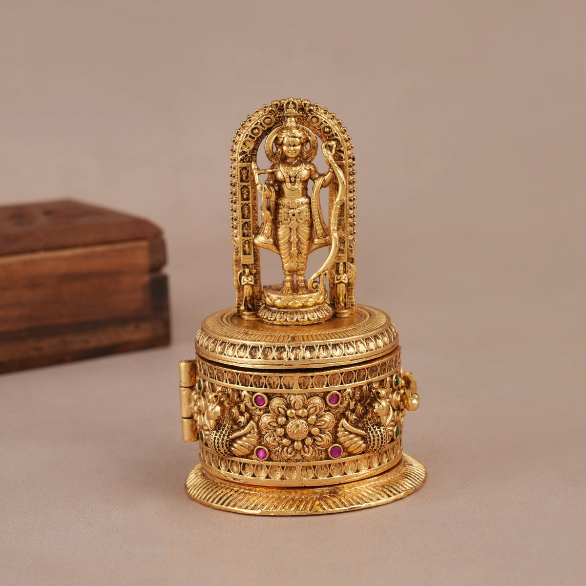 Auspicious antique gold Lord Ram roli box | Temple jewellery