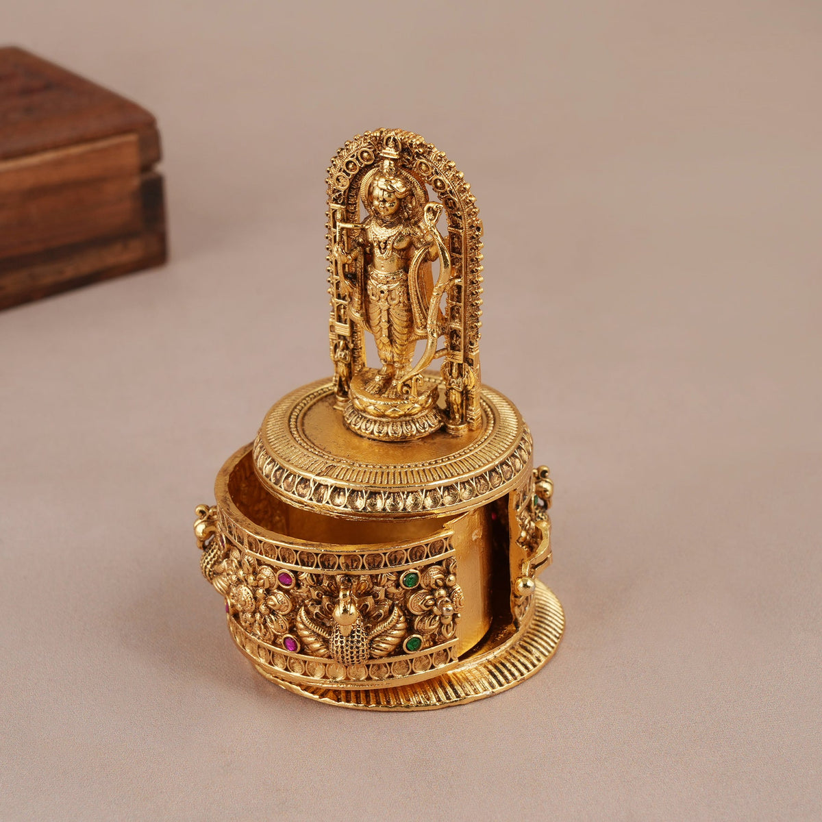 Auspicious antique gold Lord Ram roli box | Temple jewellery