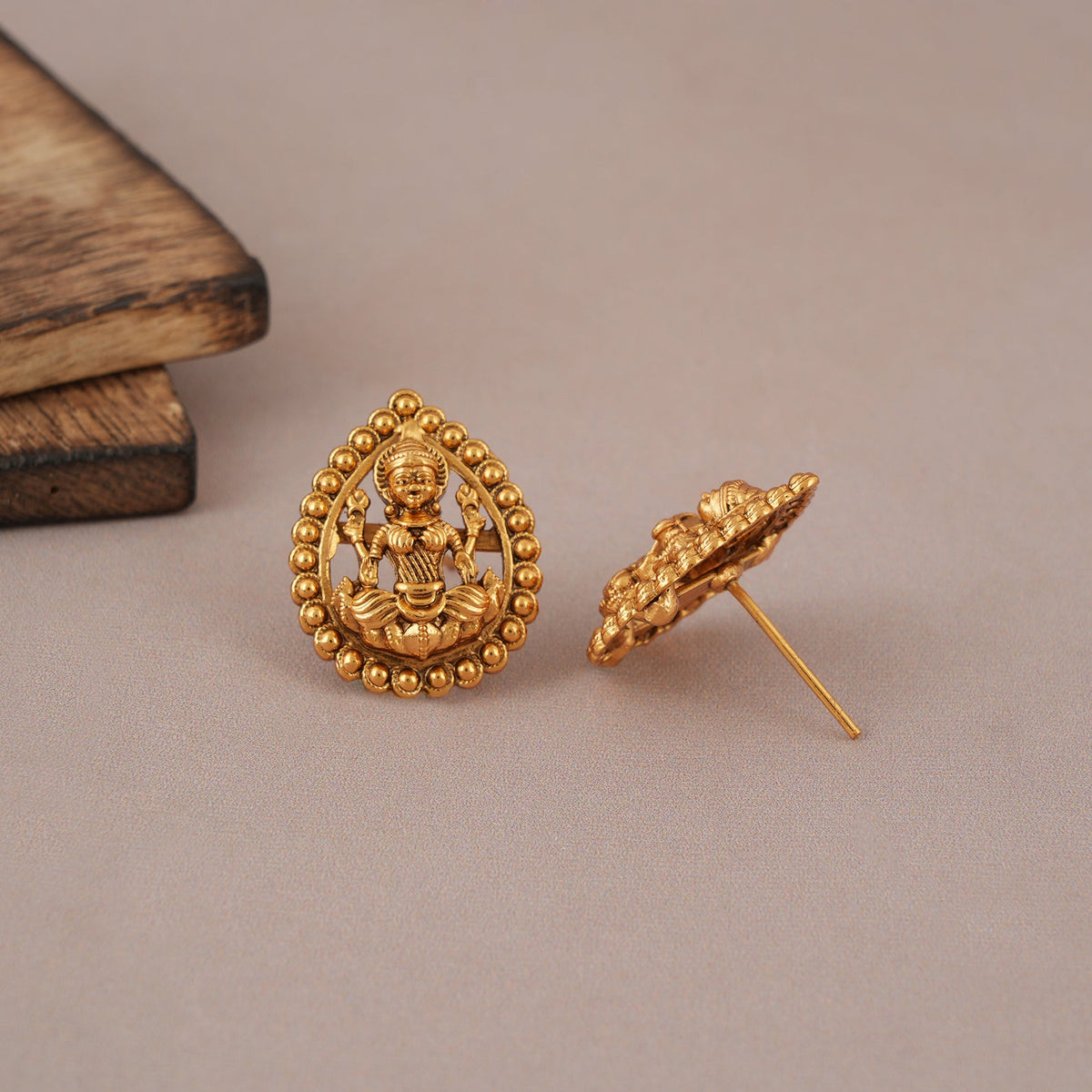 Cute antique gold small lakshmi stud earring I Temple jewellery