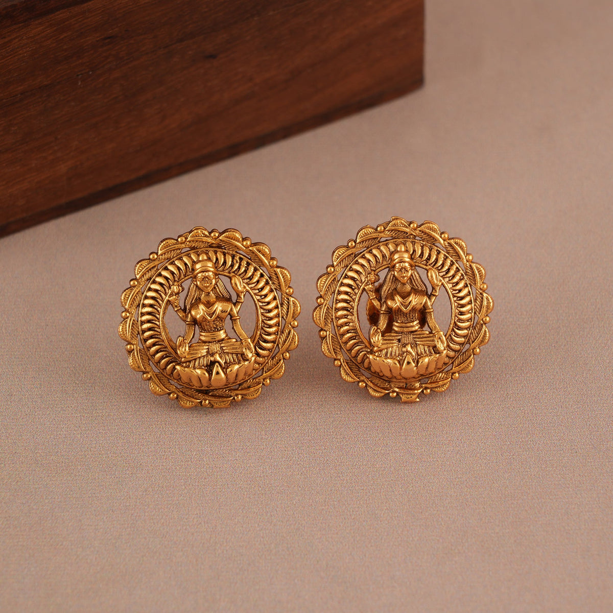 Beautiful antique gold ma lakshmi stud earring I Temple Jewellery