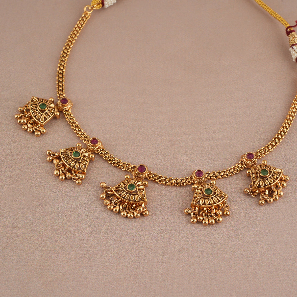 Beautiful stone antique gold necklace set