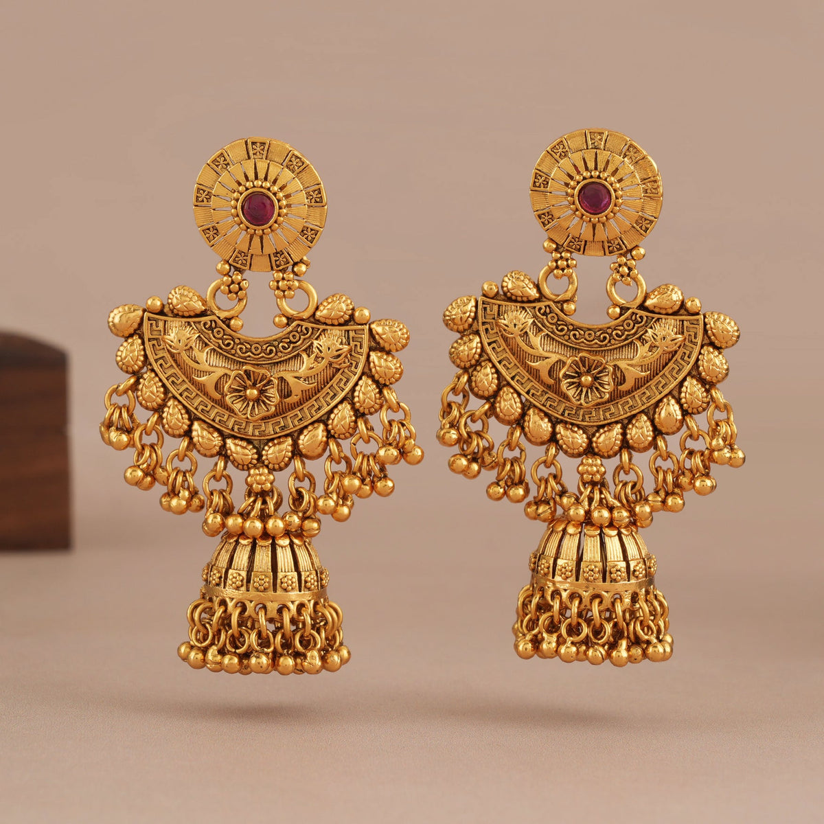 Antique gold plated long jhumka earring for women