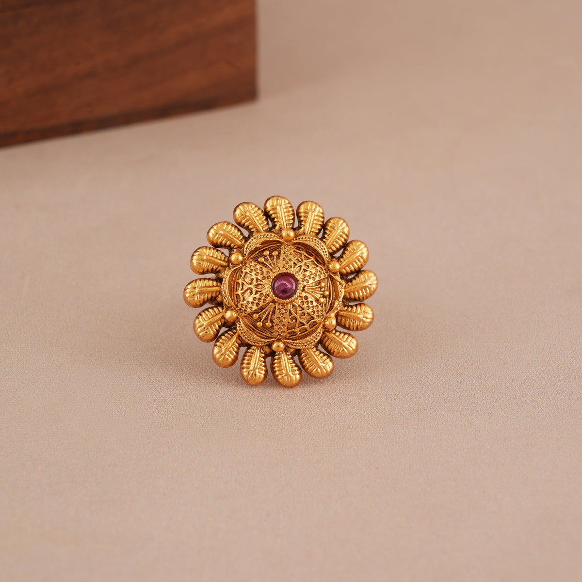 Beautiful ruby antique gold floral finger ring