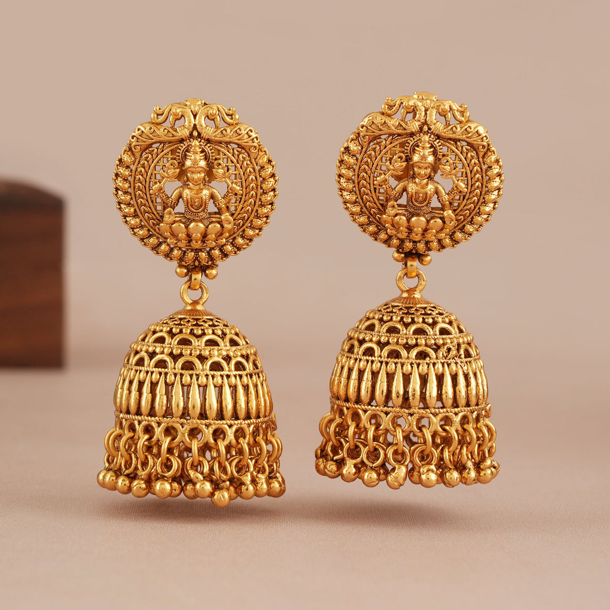 Stunning long antique gold ma lakshmi jhumka earring
