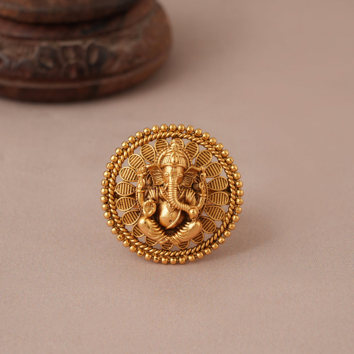 Cute antique gold lord ganesh finger ring I Temple Jewellery