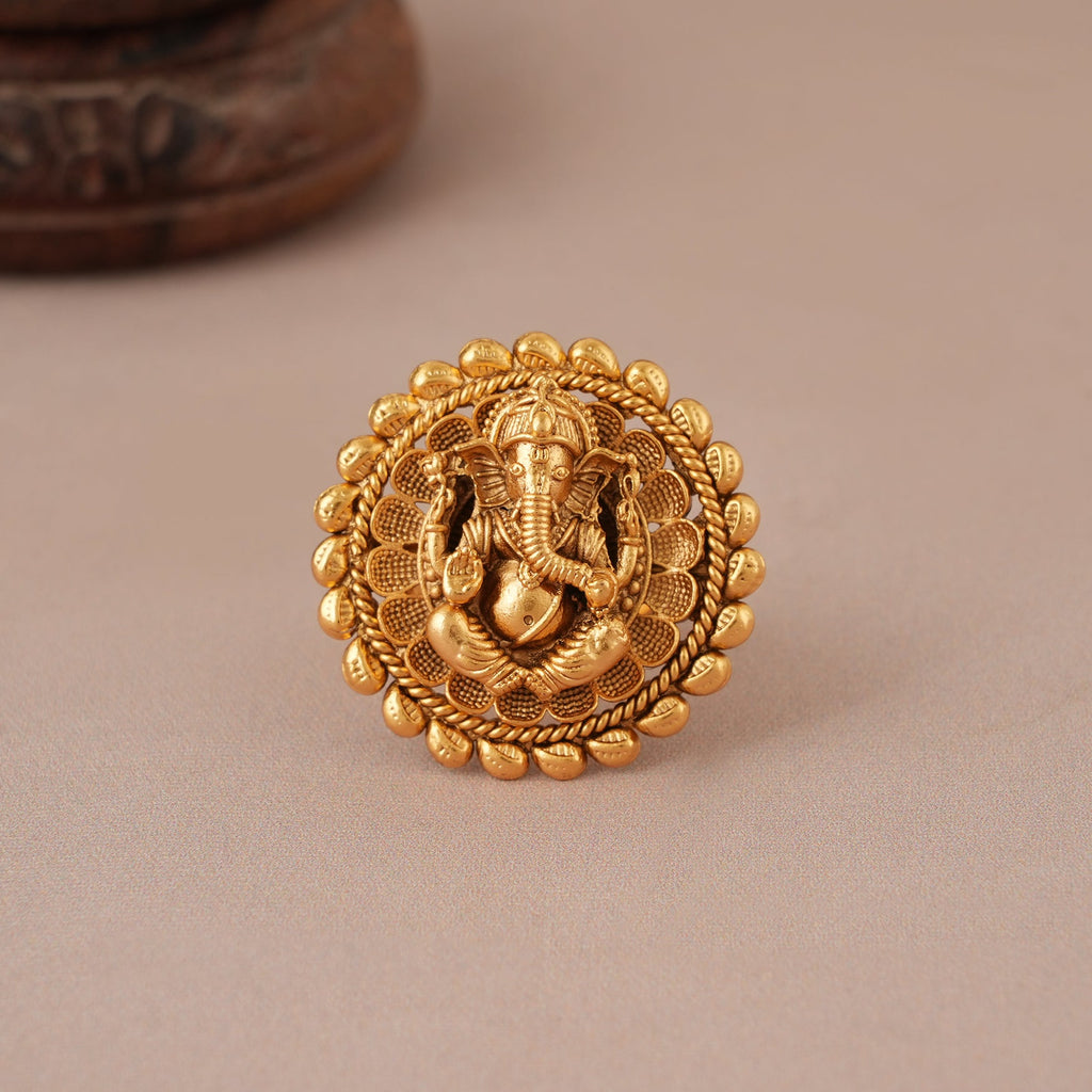 Stunning plain antique gold ganesh finger ring I Temple Jewellery