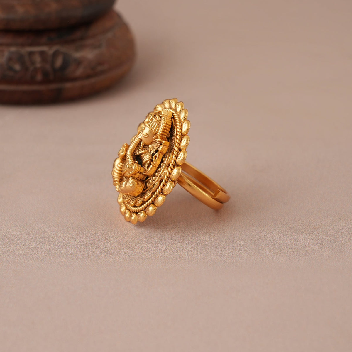 Stunning plain antique gold ganesh finger ring I Temple Jewellery