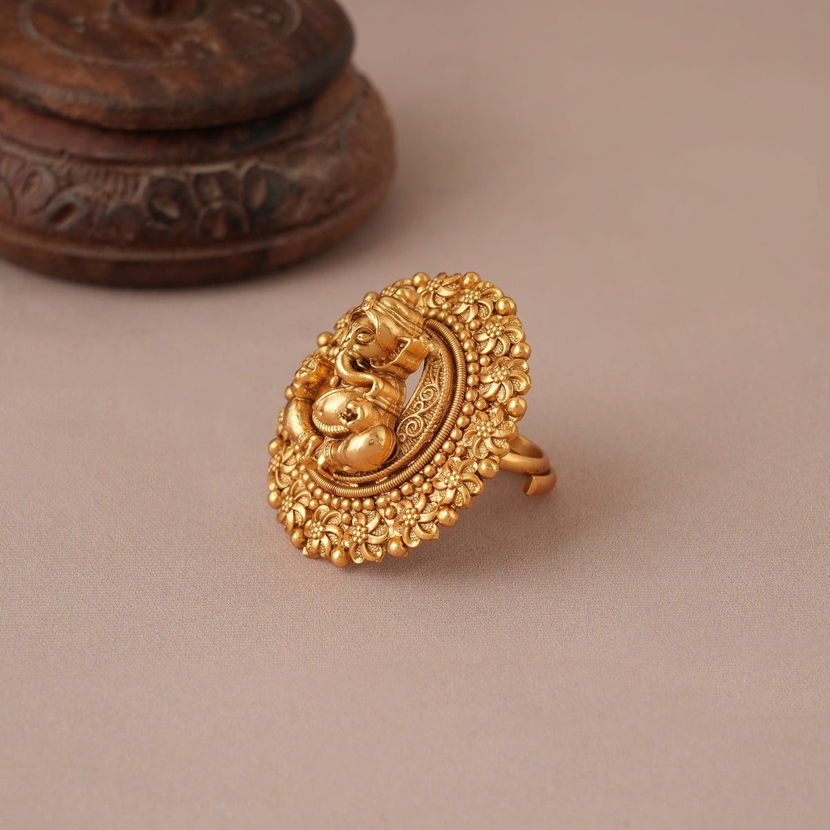 Stunning antique gold ganesh cocktail finger ring I Temple Jewellery