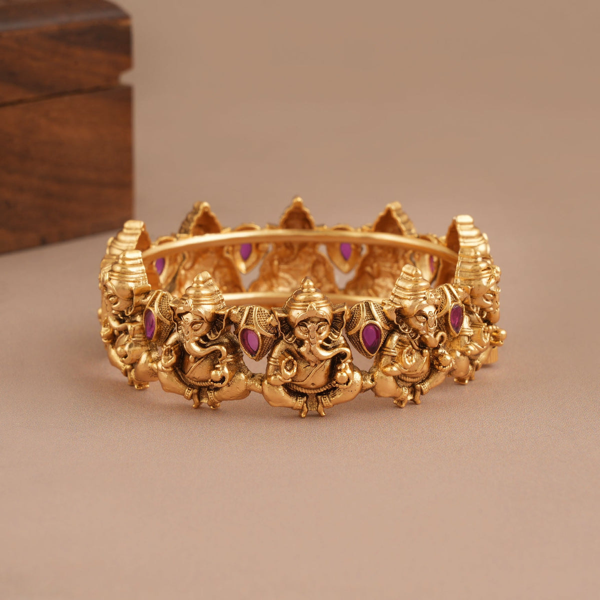Auspicious antique gold ganesh maharaaj kada I Temple Jewellery