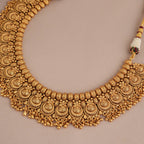 Stunning intricate antique gold plain necklace set with jhumka earring