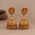 Stunning intricate antique gold plain necklace set with jhumka earring