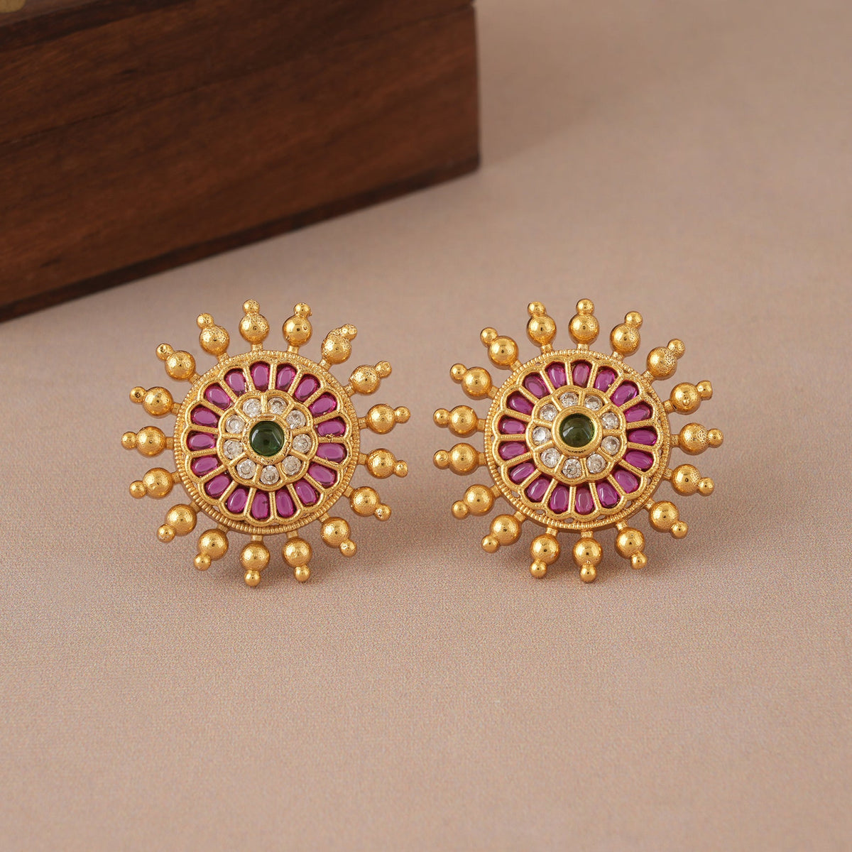 Amazing antique gold ruby stud earring