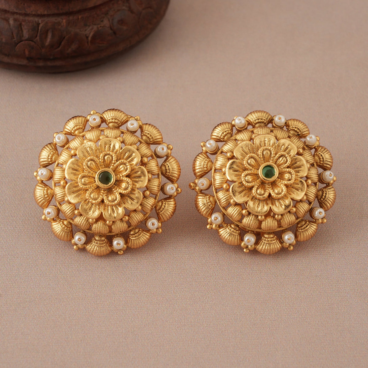 Stunning big antique gold pearl stud earring