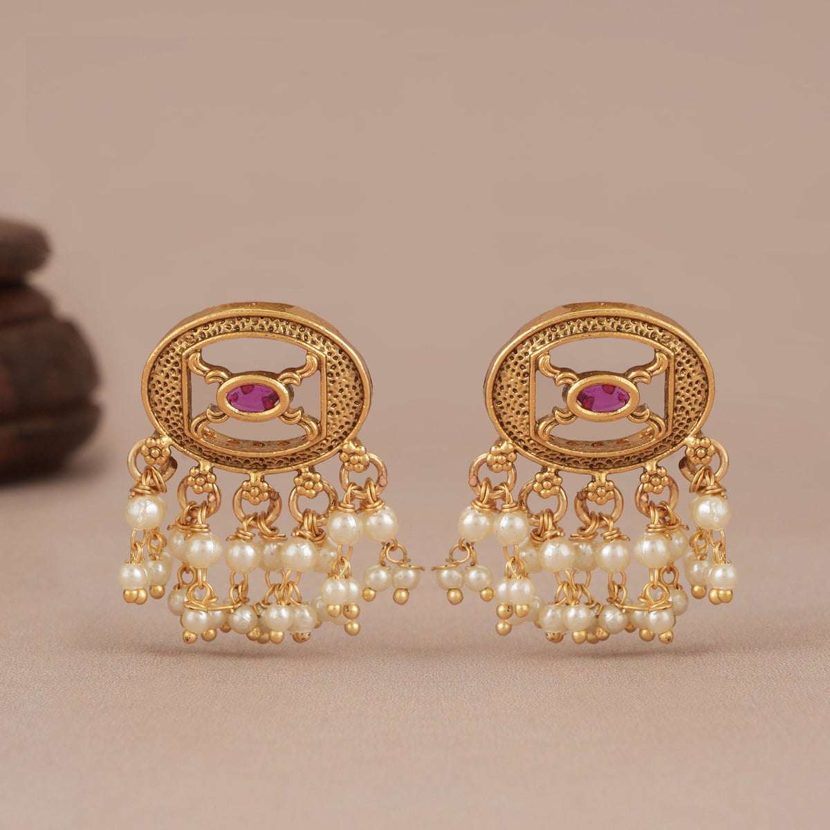 Beautiful delicate antique gold pearl drop traditional earring