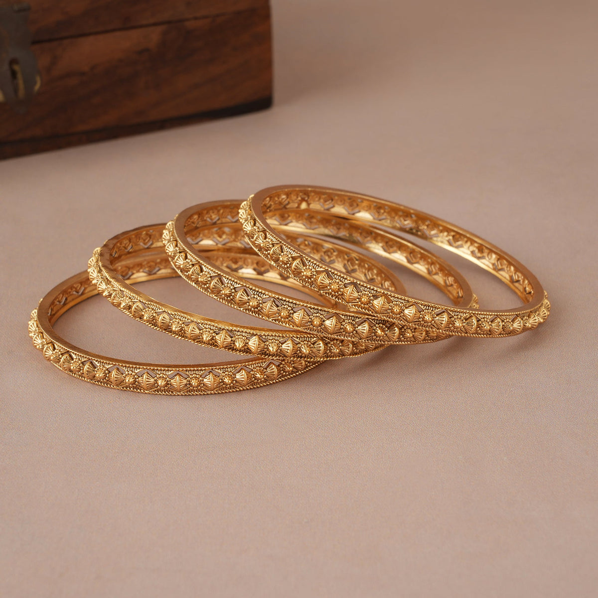 Stunning plain antique gold plated bangle set ( set of 4 )