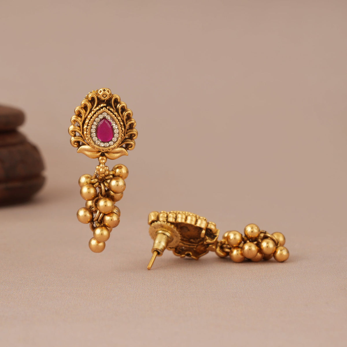 long Stunning stone antique gold ruby earring