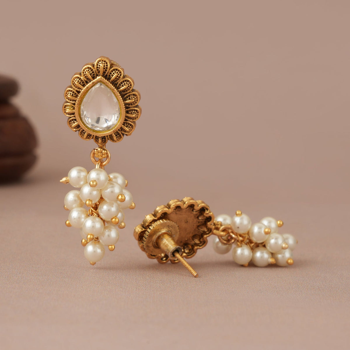 Pearl drop antique gold antique gold kundan earring