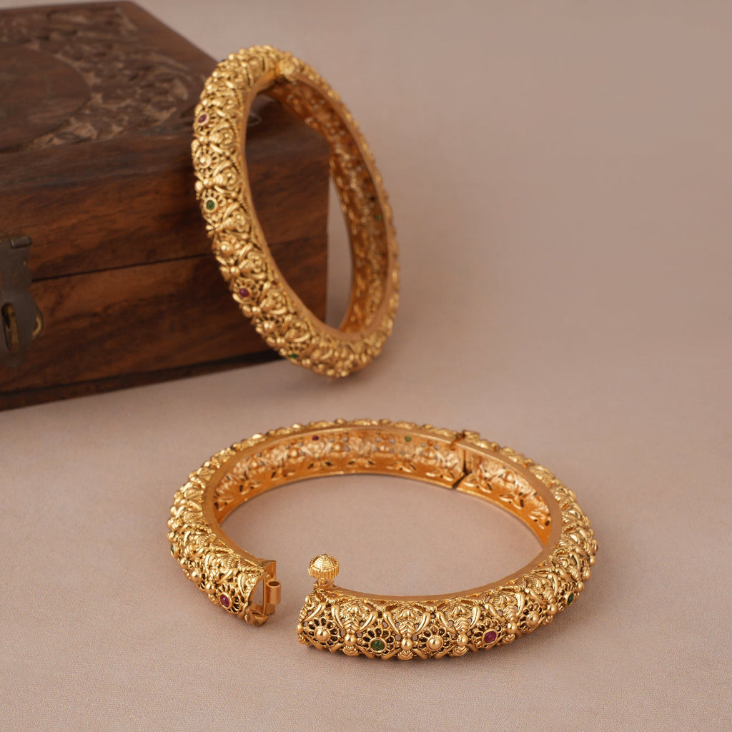 Beautiful multicolor antique gold openable bangle set