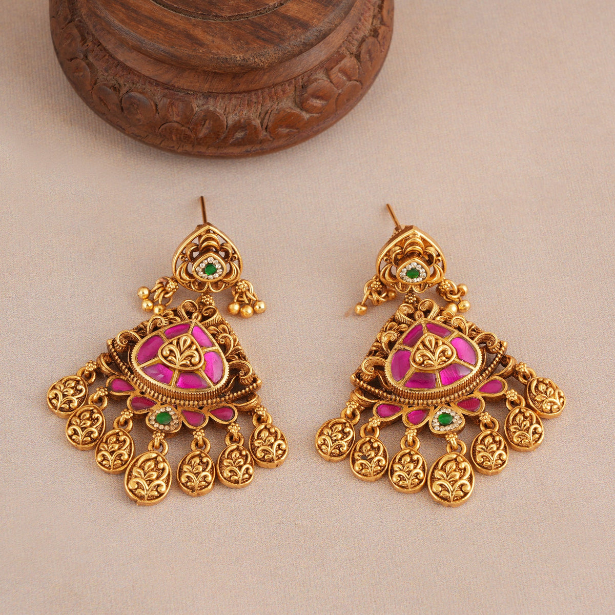 Stunning traditional antique gold ruby stone necklace set