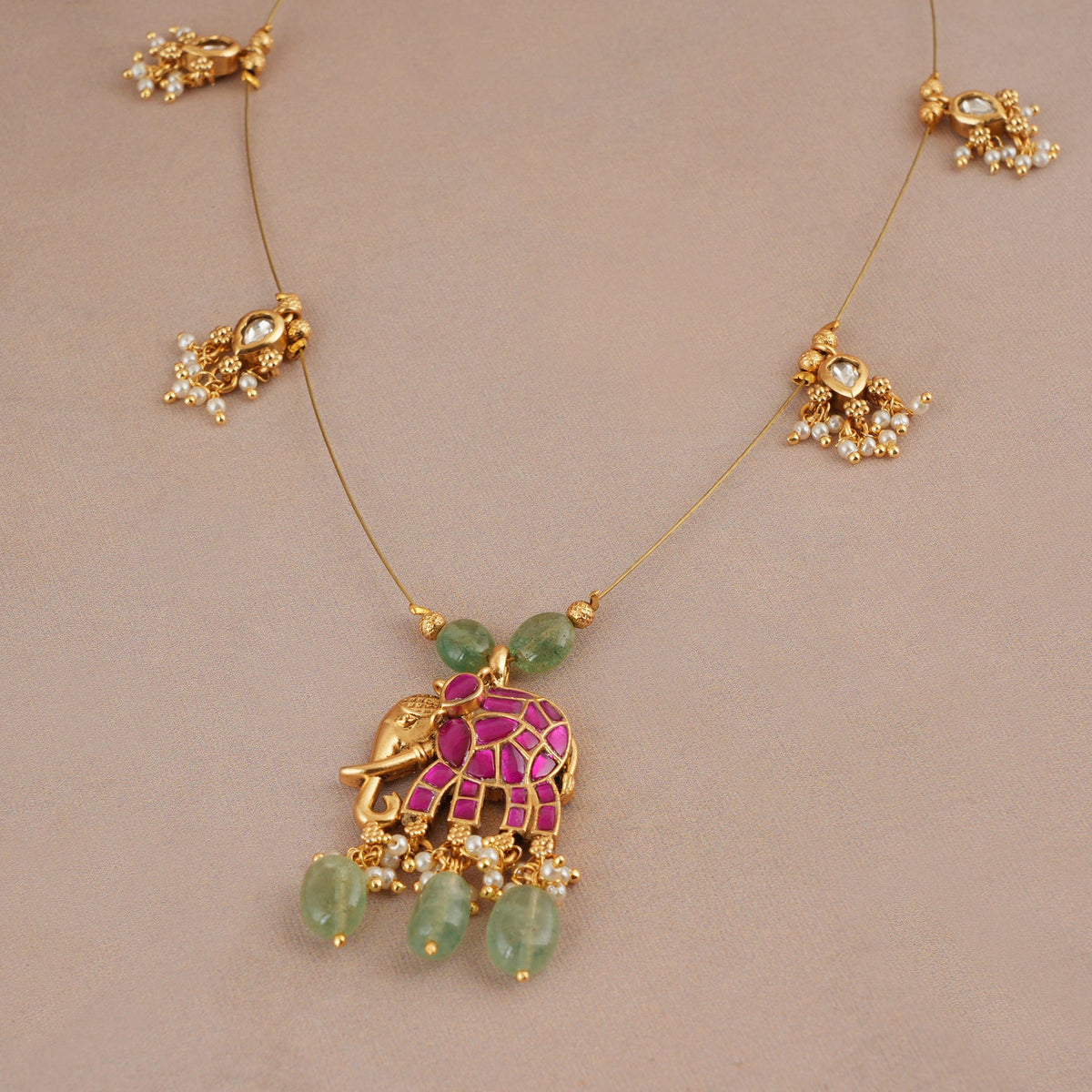 Elegant antique gold stone necklace set for women