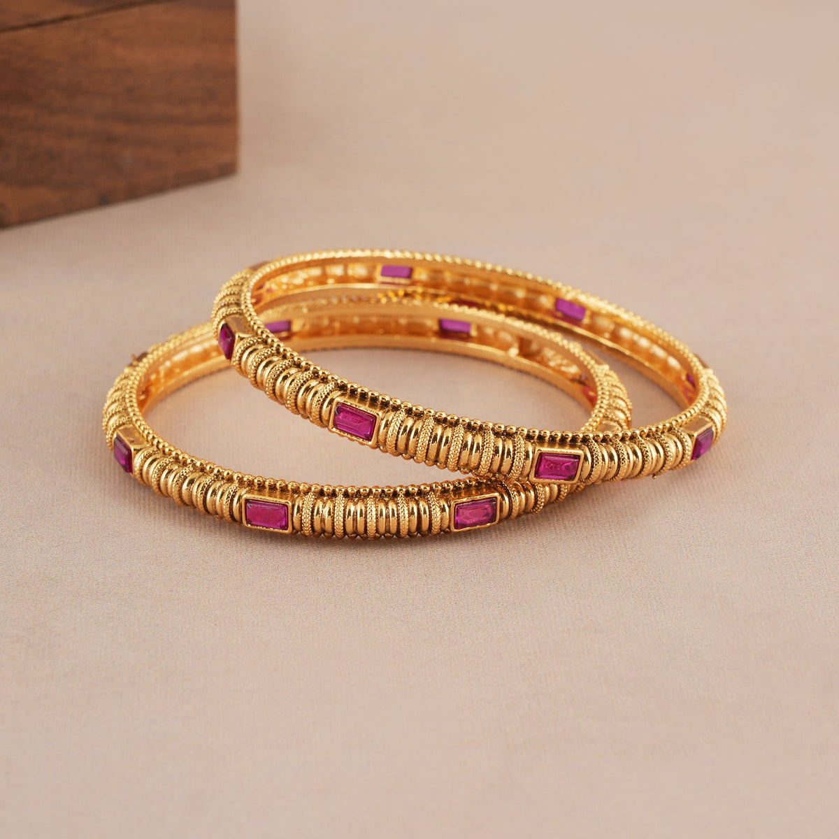 Traditional antique gold ruby bangle set