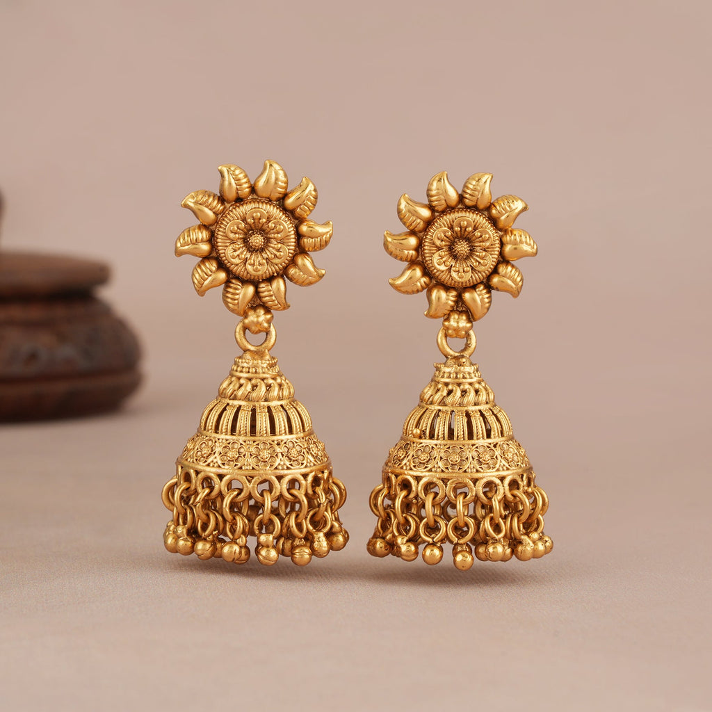 Stunning long antique gold traditional necklace set with earring