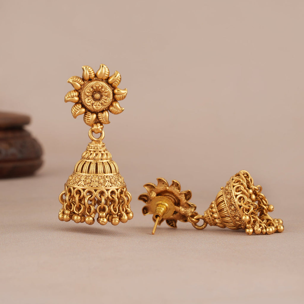 Stunning long antique gold traditional necklace set with earring