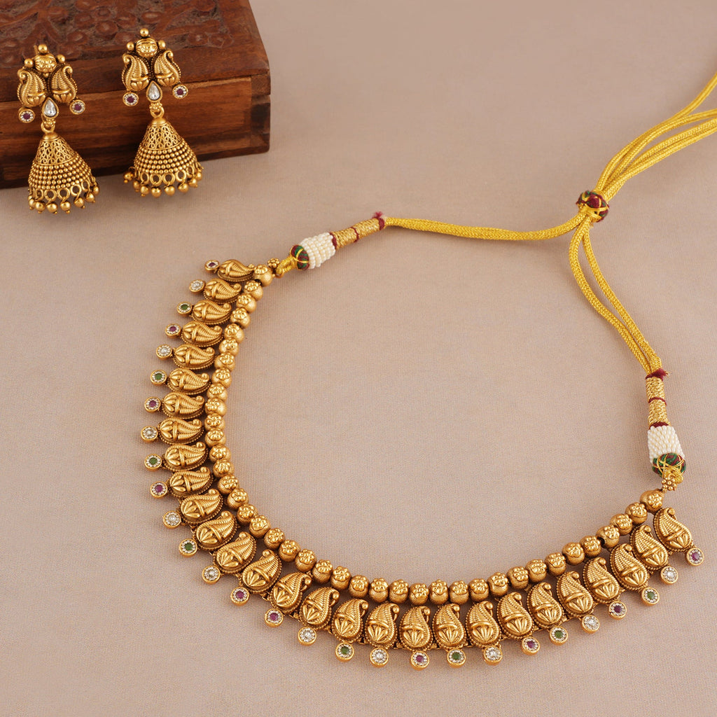 Beautiful paisley antique gold stone necklace set