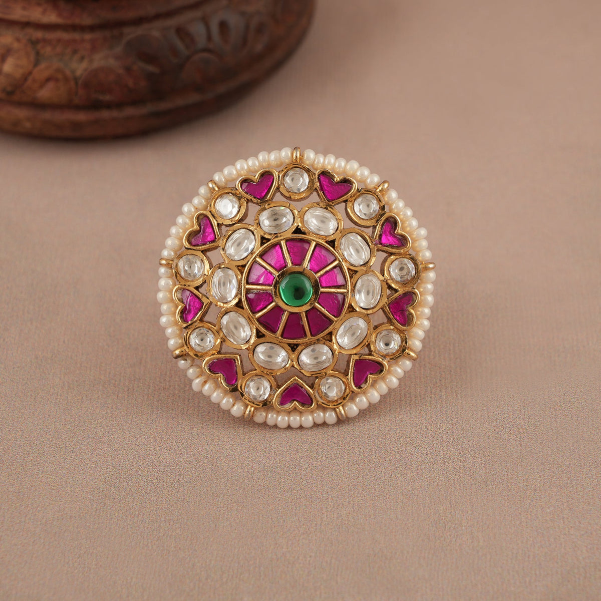 Beautiful gold plated ruby kundan finger ring