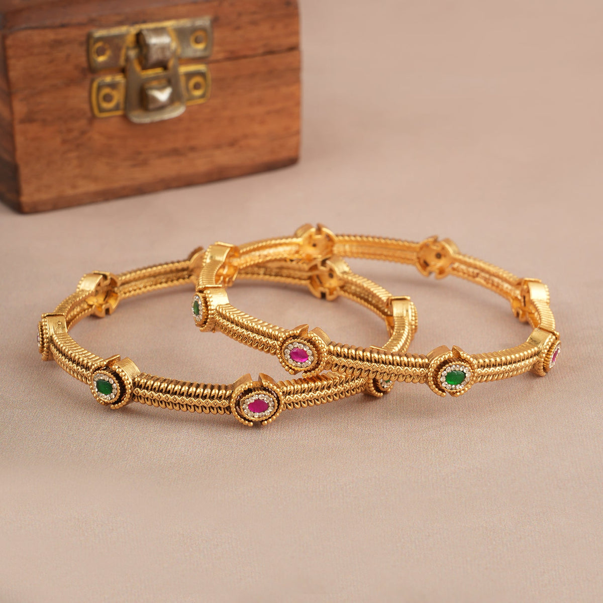 Beautiful antique gold multicolor stone bangle set