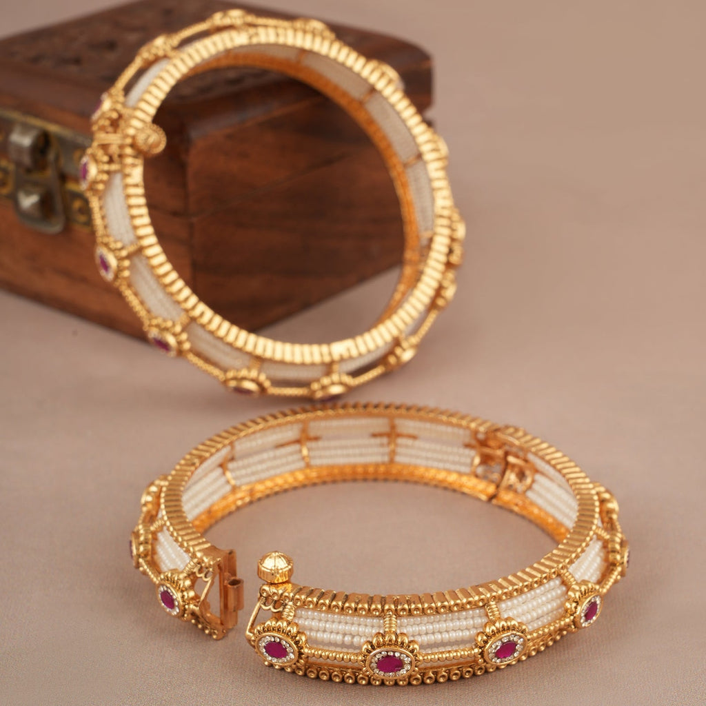 Amazing pearl ruby stone bangle set