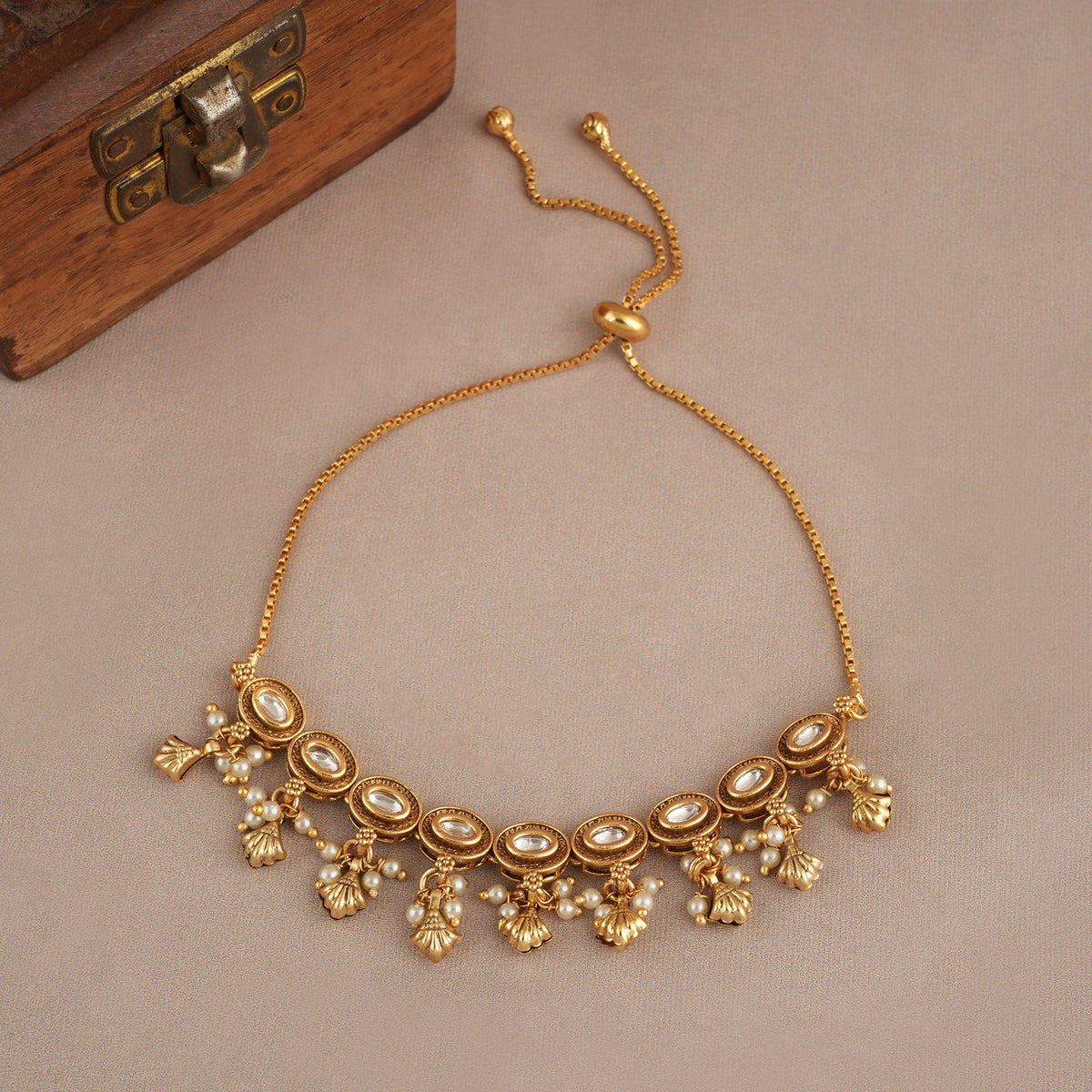 Delicate antique gold kundan bracelet