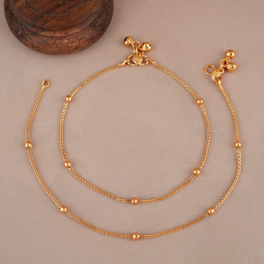 Tiny beads antique gold plain anklet