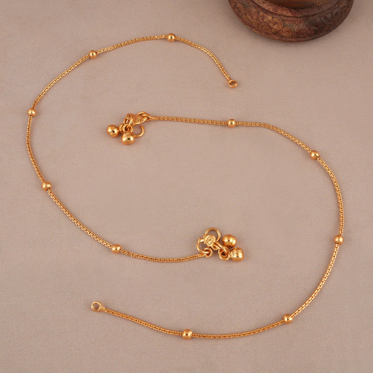 Tiny beads antique gold plain anklet