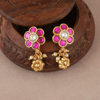 Delicate floral antique gold stone pendant necklace set