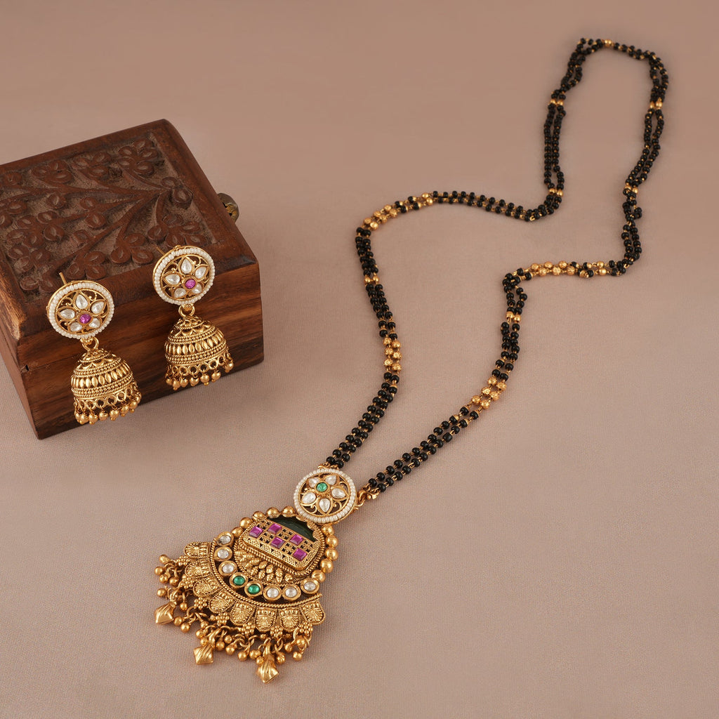 Long kundan stone antique gold magalstura