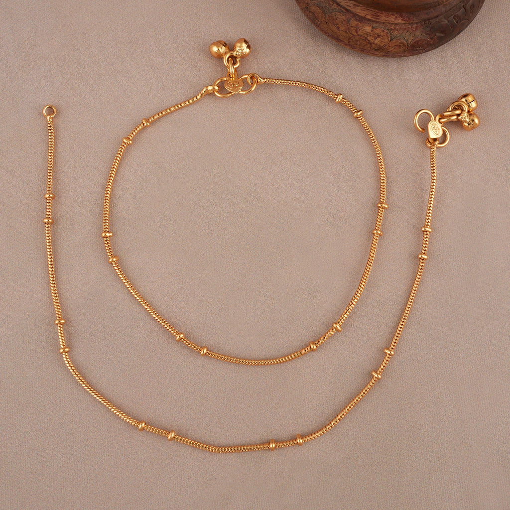Plain bead antique gold anklet set