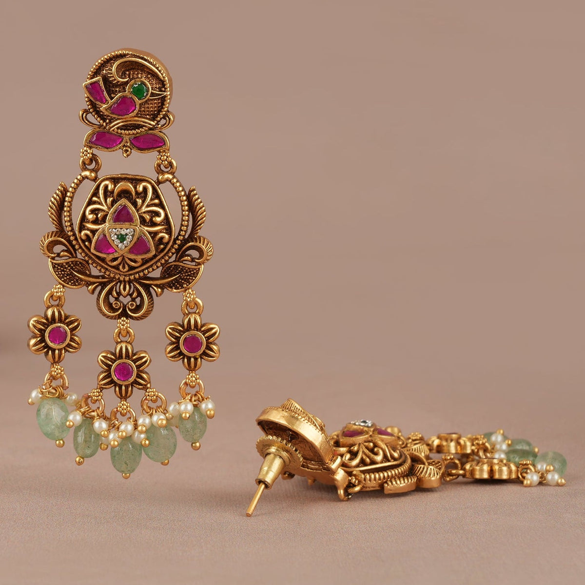 Beautiful long stone antique gold dangler earring